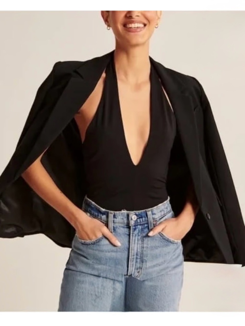 Abercrombie & Fitch Double Layered Seamless Black Halter  Bodysuit